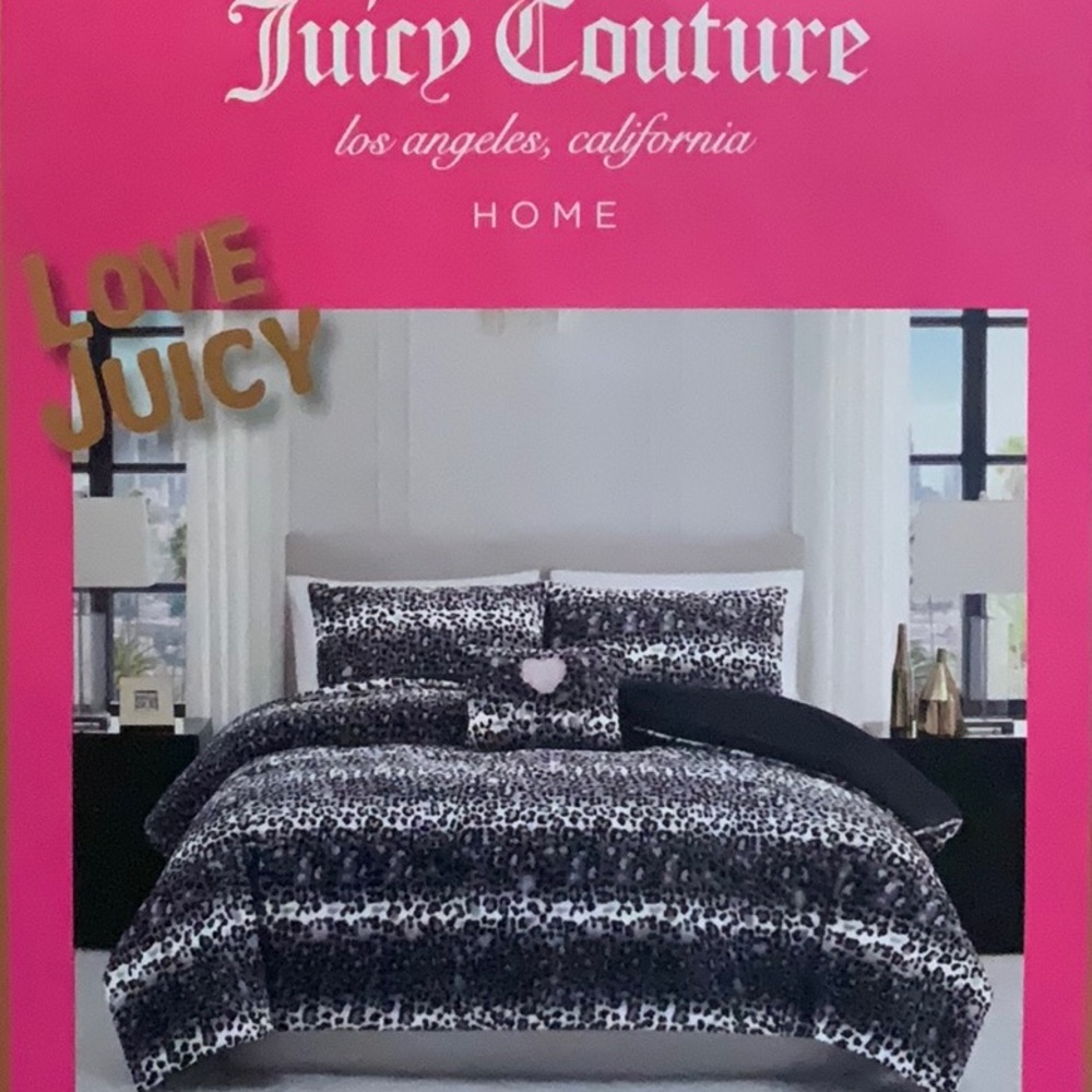 💖🌸4 PIECE Juicy Couture Home Plush & Cozy Leopard Print  Comforter Set